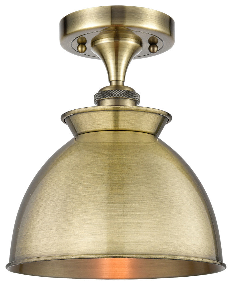 Adirondack 1-Light 9" Semi-Flush Mount, Antique Brass