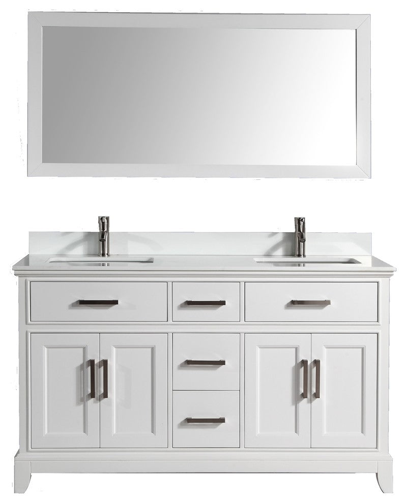 Vanity Art Vanity Set With White Stone Top, 60", White, Standard Mirror