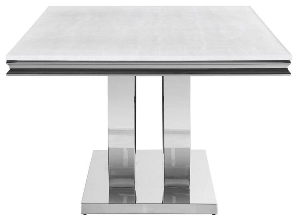 Coaster Kerwin Metal Rectangle Faux Marble Top Dining Table White and Chrome
