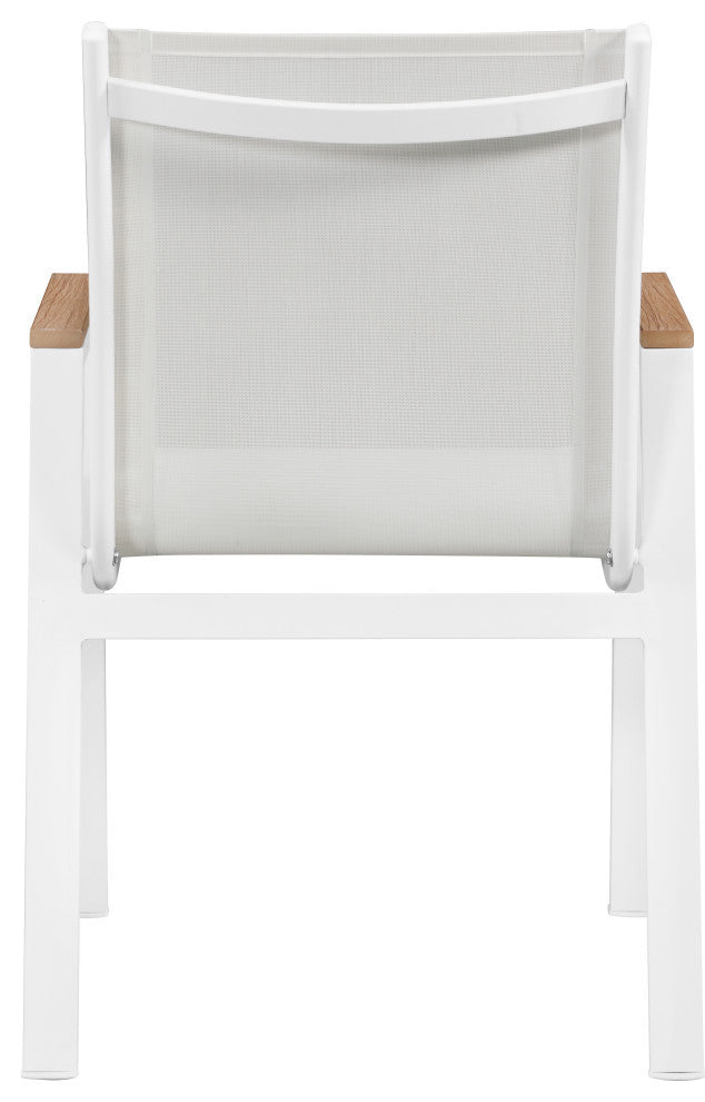 Nizuc Outdoor Patio Dining Chair (Set of 2), White Fabric, Brown Arms