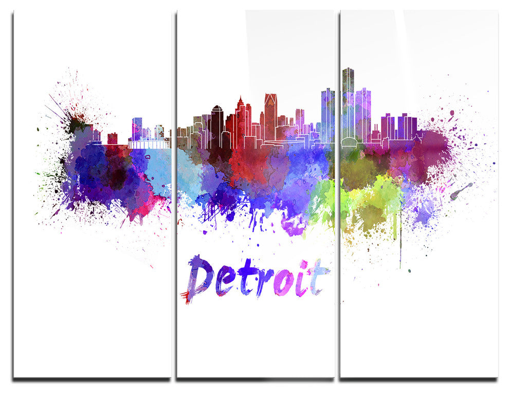 "Detroit Skyline" Glossy Metal Wall Art, 3 Panels, 36"x28"