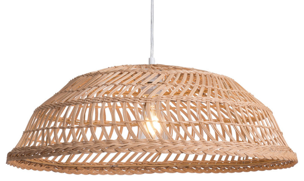 Pendant Ceiling Light Fixture, Steel Metal, Rattan, Natural, Lounge Cafe Lobby