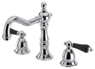 Heritage Onyx Widespread Lavatory Faucet w/ Black Porcelain Lever Handle, Chrome