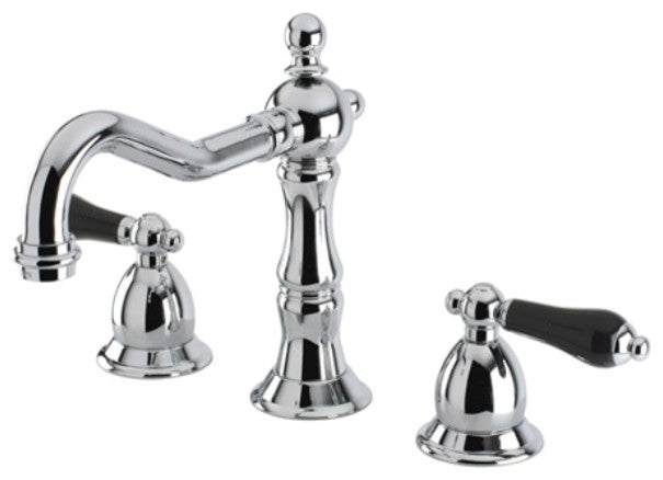 Heritage Onyx Widespread Lavatory Faucet w/ Black Porcelain Lever Handle, Chrome