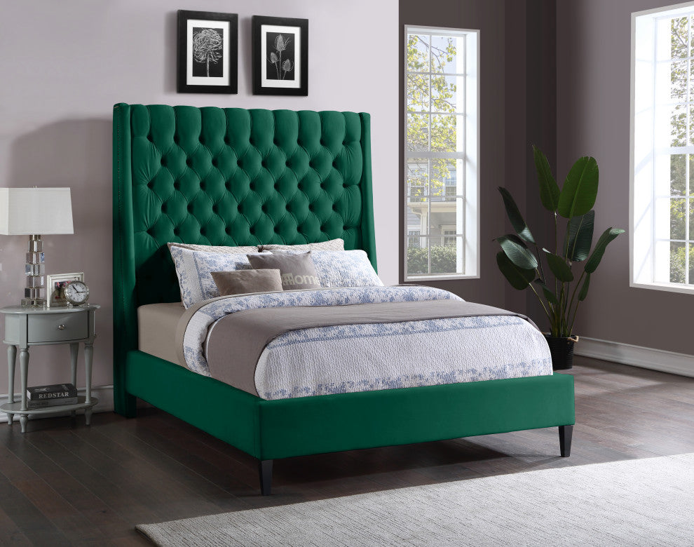 Fritz Velvet Upholstered Bed, Green, Queen