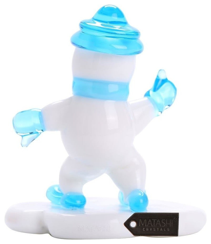 Murano Christmas Winter Decorative Glass Snowman Figurine, Blue