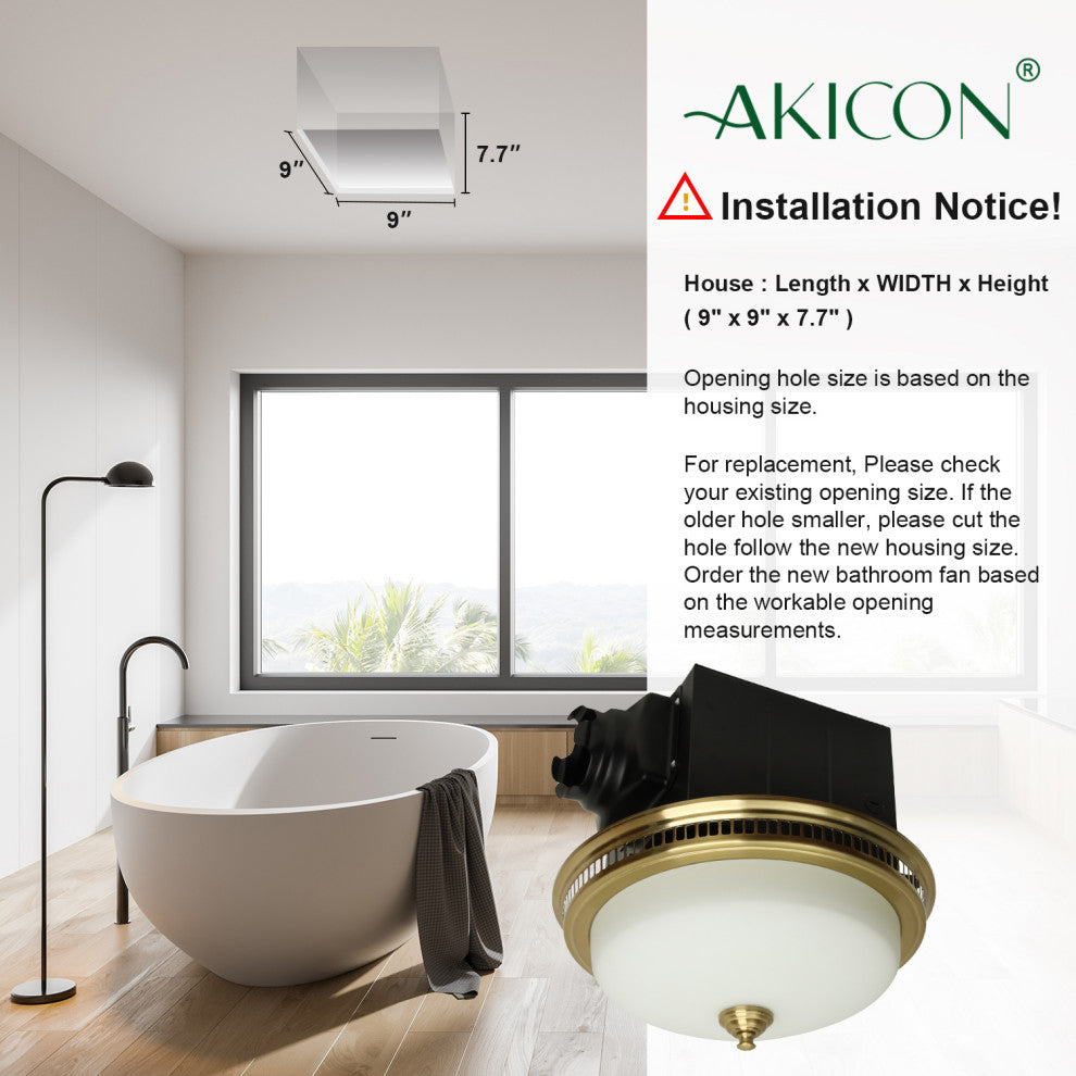 Bathroom Exhaust Fan With LED Light and Nightlight 110CFM 1.5 Sone Brushed Gold