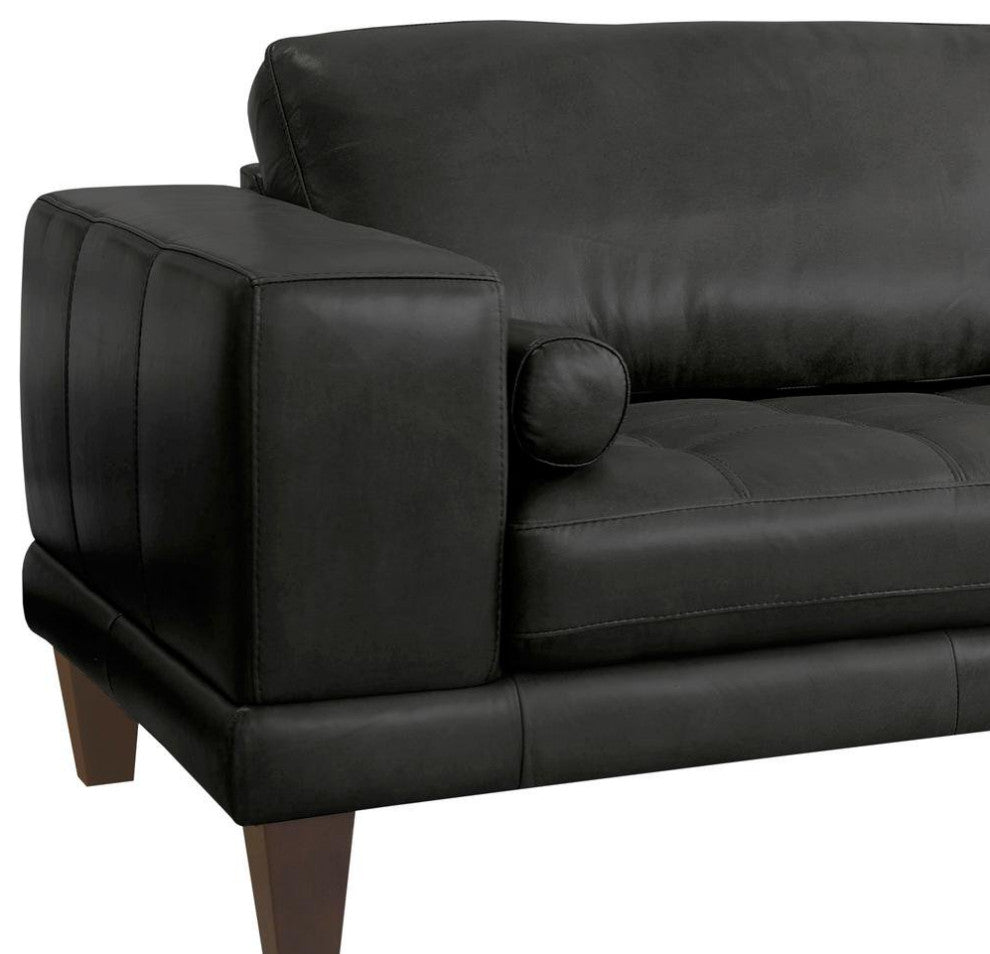 Contemporary Sofa, Oversized Padded Seat & Back With Bolster Pillows, Black