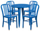 30" Round Blue Metal Indoor-Outdoor Table Set with 4 Vertical Slat Back Chairs