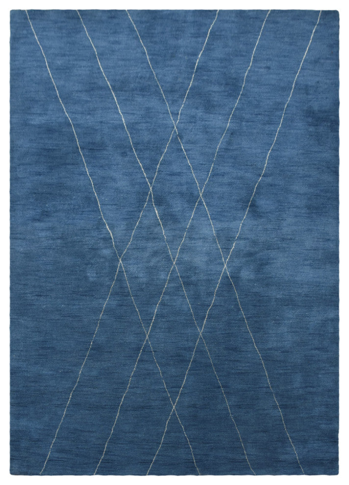 HAND KNOTTED LOOM WOOL ECO - FRIENDLY AREA RUGS - Blue Beige,Geometric
