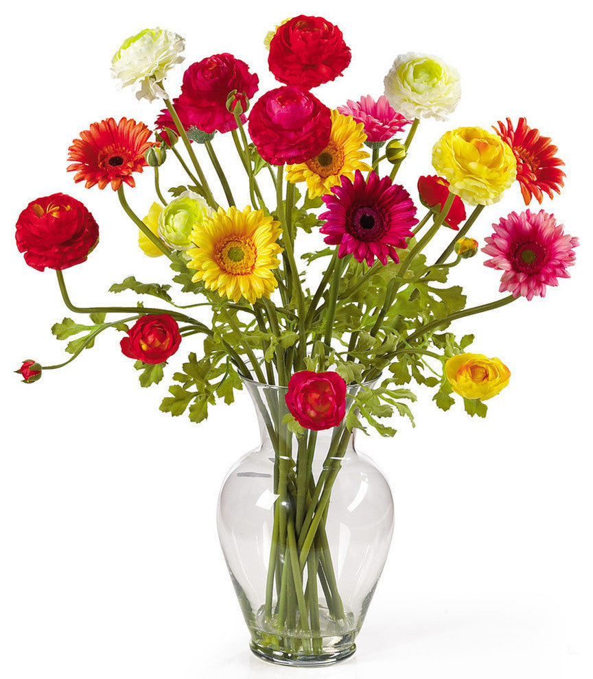 Gerber and Ranunclus Liquid Illusion Silk Flower Arrangement