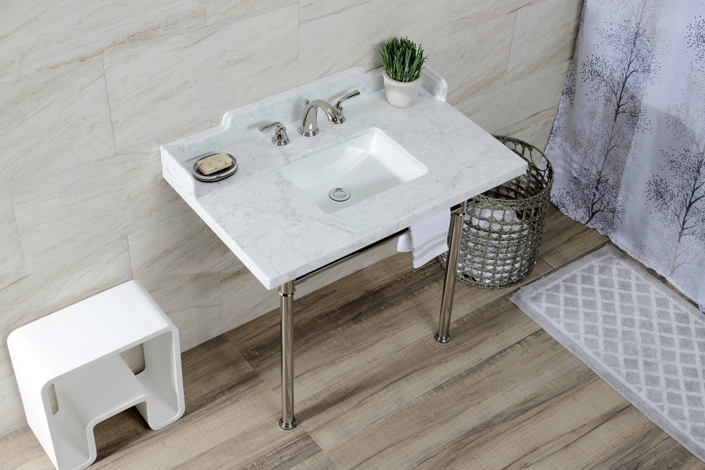 Kingston Brass LMS3622M8SQ6ST 36" Carrara Marble Console Sink, Legs