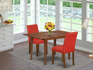 3Pc Rectangular 42/54" Table, Two Chair, Pu Leather Color Firebrick Red