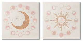 Celestial Sun Moon Phases Astrology Illustration, 2pc, each 17 x 17