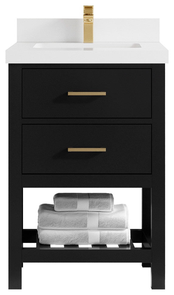 Parker 24" Single Sink Bath Vanity, Black 2" White Quartz