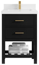 Parker 24" Single Sink Bath Vanity, Black 2" White Quartz