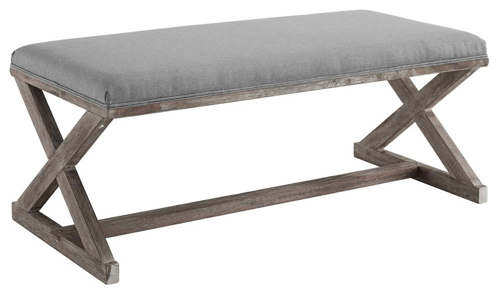 Province Vintage French X-Brace Upholstered Fabric Bench