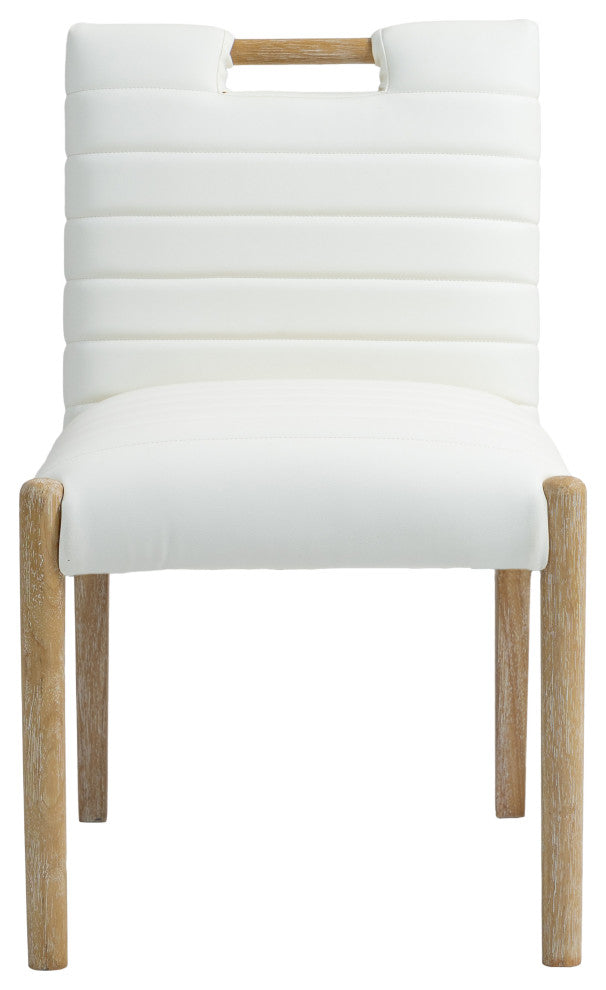 Aimee Upholstered Dining Side Chair, Cream, Vegan Leather, Natural, Set of 2