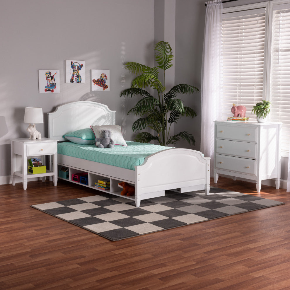 Elise Classic and Transitional White Finished Wood Twin Size 3-Piece Bedroom Set