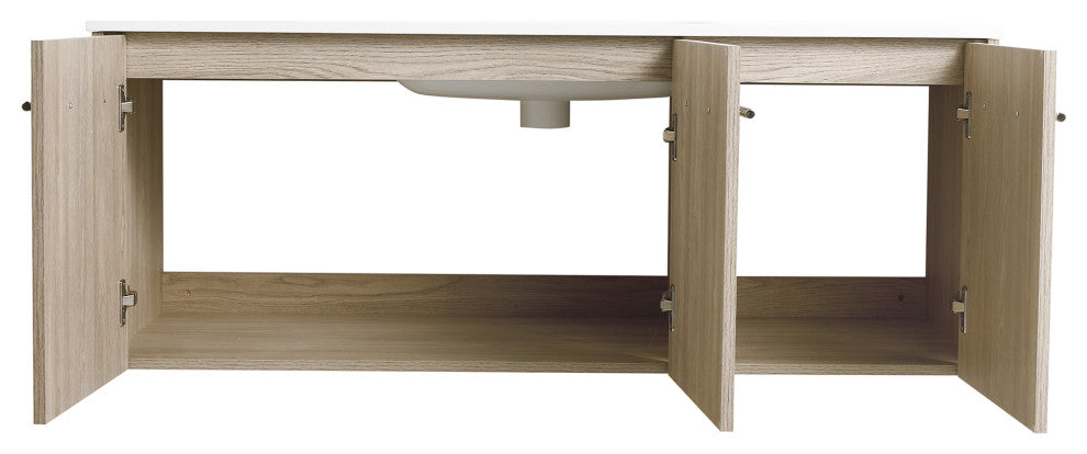 48" Plywood Wall Mounted Bath Vanity Set, Integrated Resin Sink