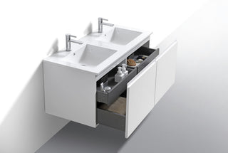 KubeBath Balli 48'' Double Sink Wall Mount Bath Vanity, High Gloss White