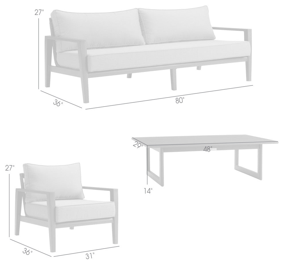 Grand 4 Piece Black Aluminum Outdoor Seating Set With Dark Gray Cushions