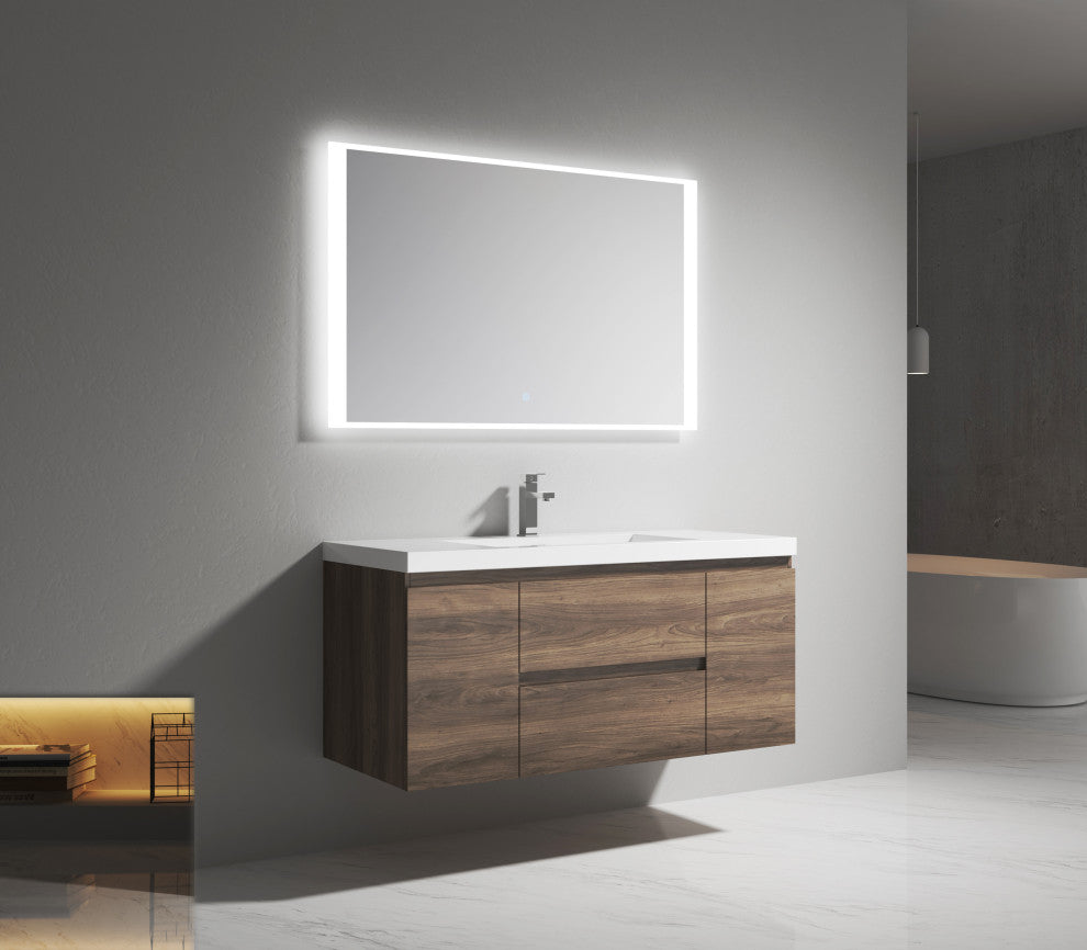 Alma-Pre 48"³ Wall Mounted Vanity With Integrated Sink, Ebony Brown