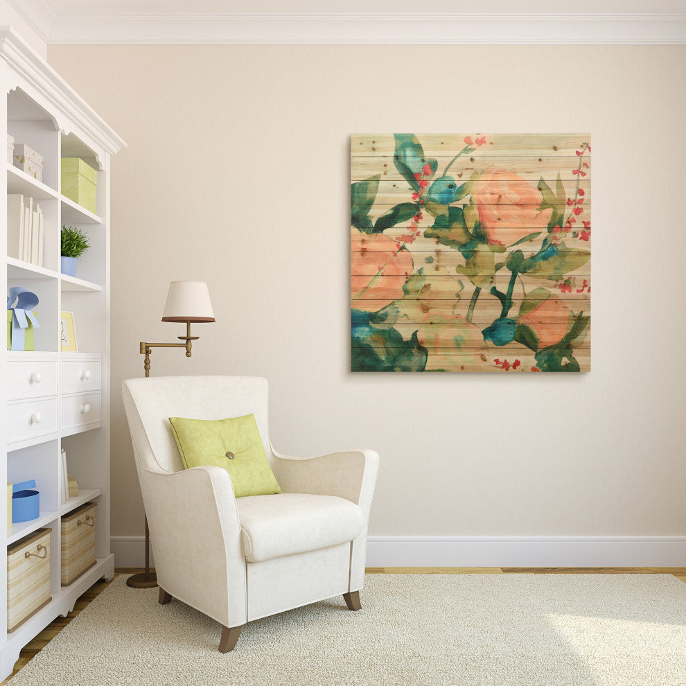 June Bouquet Wall Art Giclee Printed On Solid Fir Wood Planks