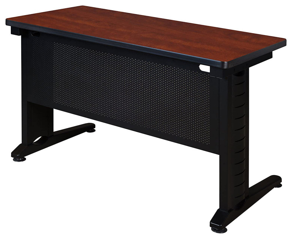 Transitional Desk with C-Shaped Metal Legs and Hidden Wire Management, Cherry