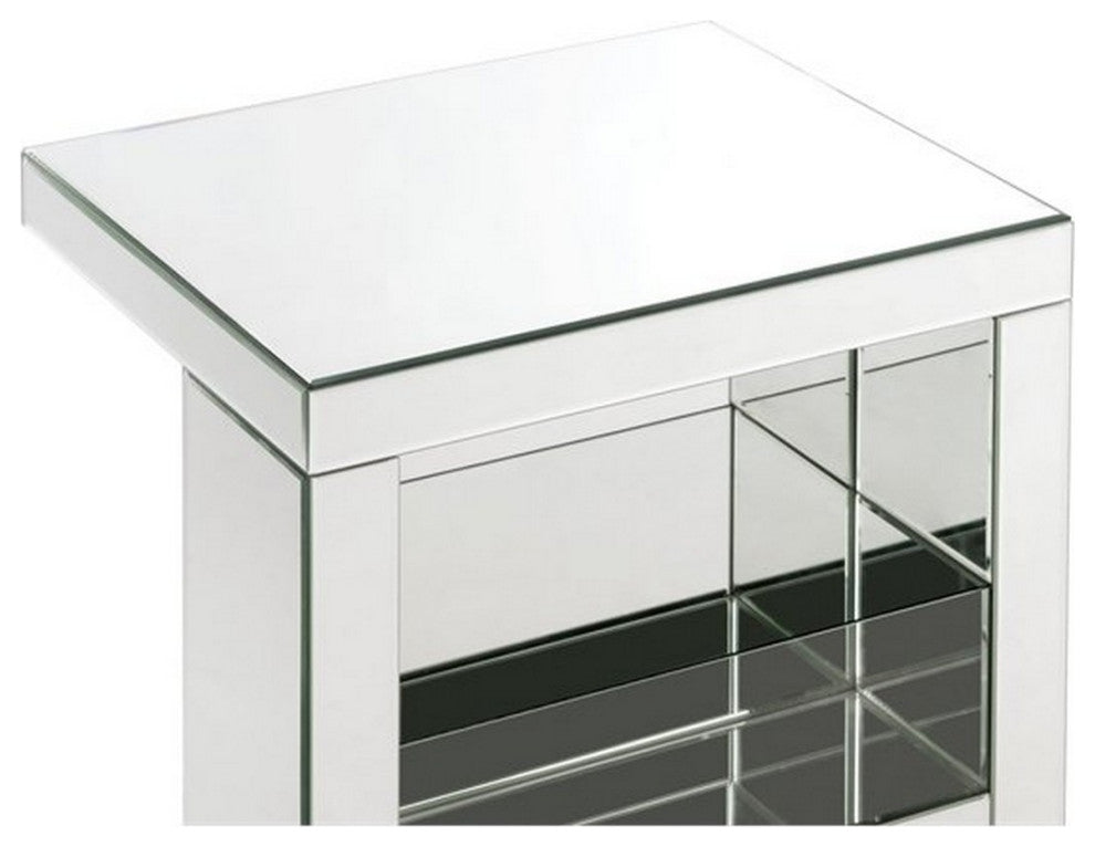 Benzara BM250272 Accent Table With Mirrored Panels and C Shape, Silver