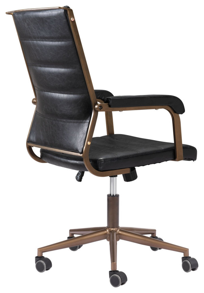 Chair, Faux Vinyl Leather, Steel, Vintage Black, Bronze, Home Business Office