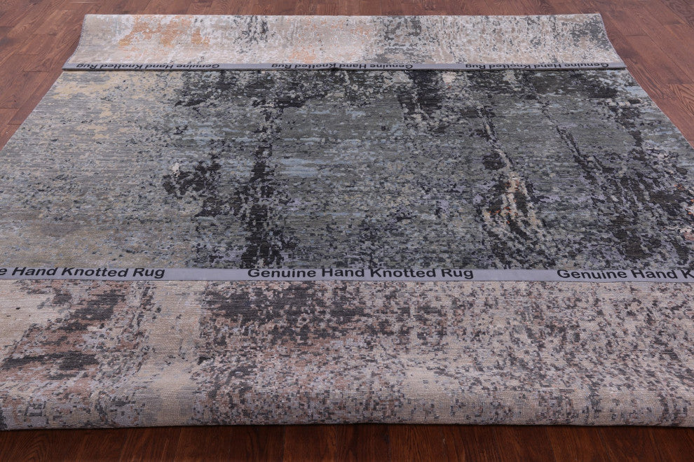 Abstract Wool and Silk Hand Knotted Rug 9' 0" X 12' 3" Q8873
