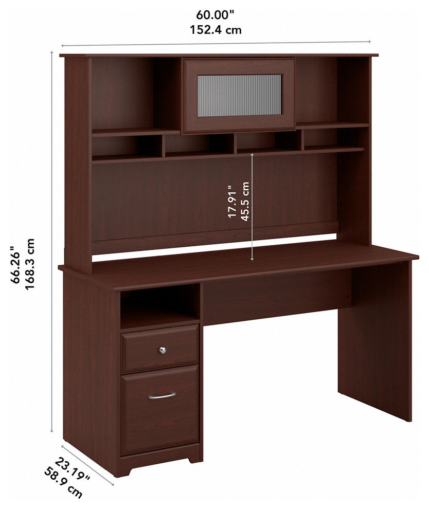 Cabot Computer Desk With Hutch and Drawers, Harvest Cherry