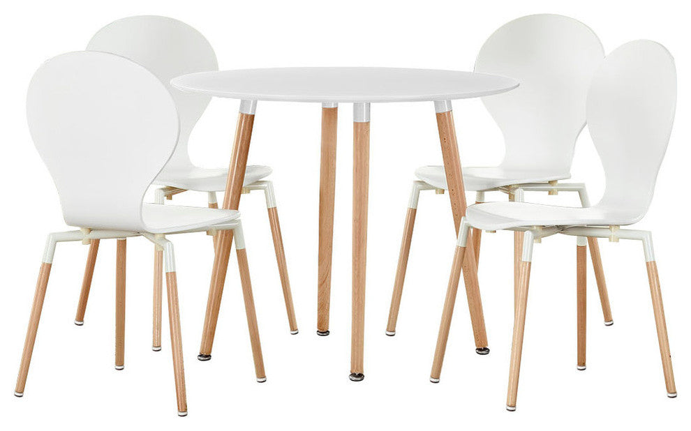 Modern Contemporary Kitchen Dining Chairs and Round Table Set of 5 White