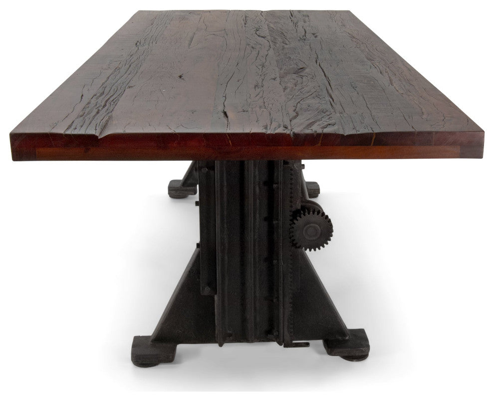 Craftsman Industrial Dining Table - Adjustable Iron Base - Rustic Mahogany