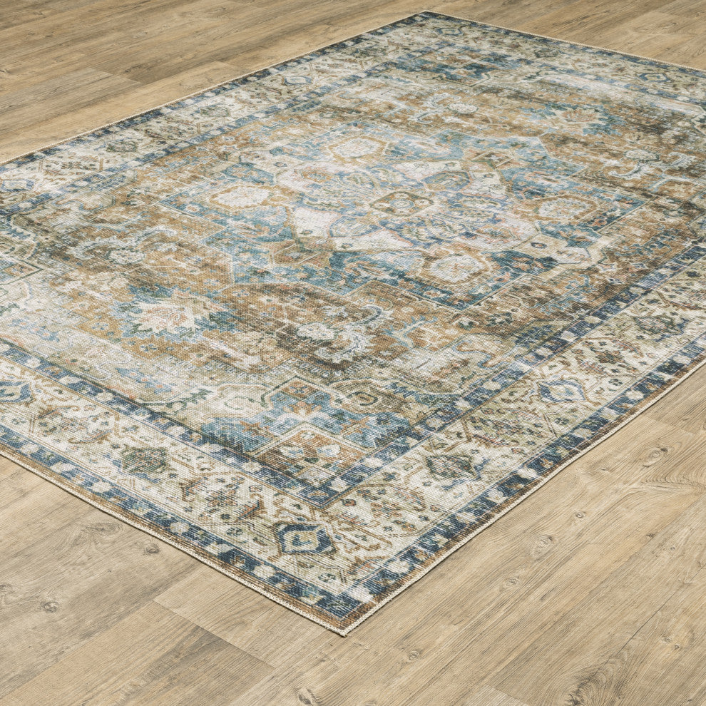 Celestia Machine Washable Medallion Indoor Area Rug, Gold, 5'x7'