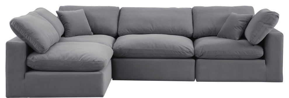Comfy Upholstered L-Shaped Modular Sectional, Grey, 4-Piece: 2 Armless Chair, 2 Corner Chair, Velvet