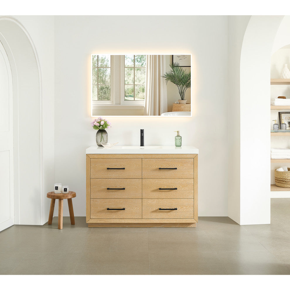 Sigrid Bathroom Vanity, White Oak, 48", No Mirror