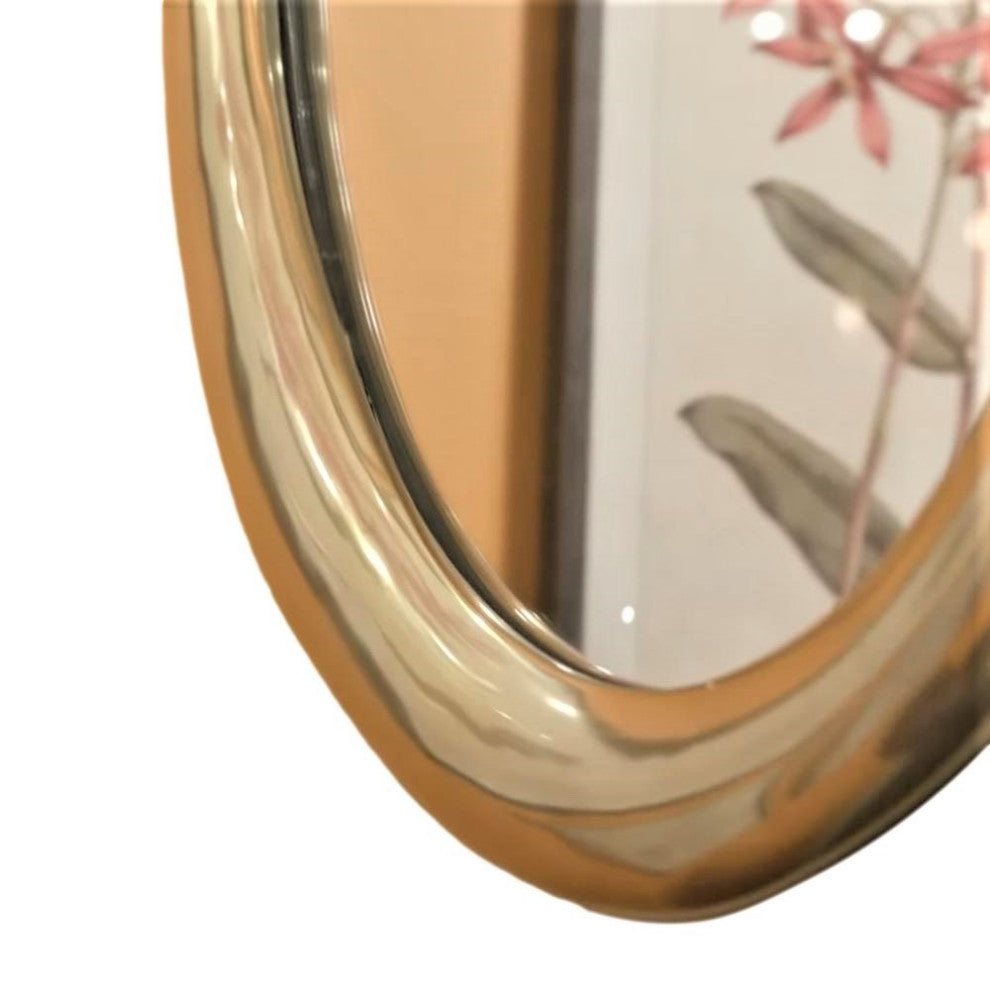 Modern Free Form Gold Frame Round Wall Mirror 31in Abstract Metal Vanity Organic