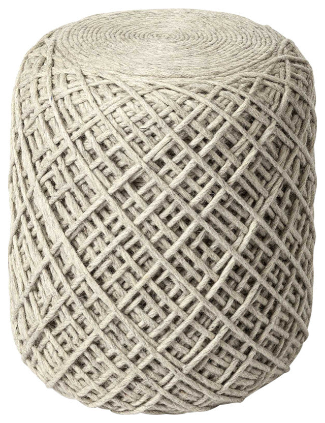 16" Ivory Upholstery Cylinder Abstract Pouf Ottoman