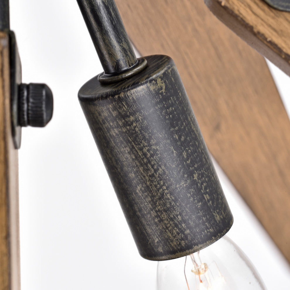Kay 4-Light Antique Black Sputnik Natural Wood Flush Mount