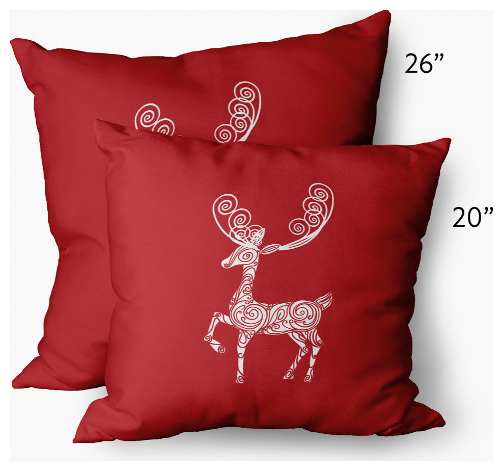 Fancy Holiday Reindeer Decorative Throw Pillow, Muted Red, 14"x20"