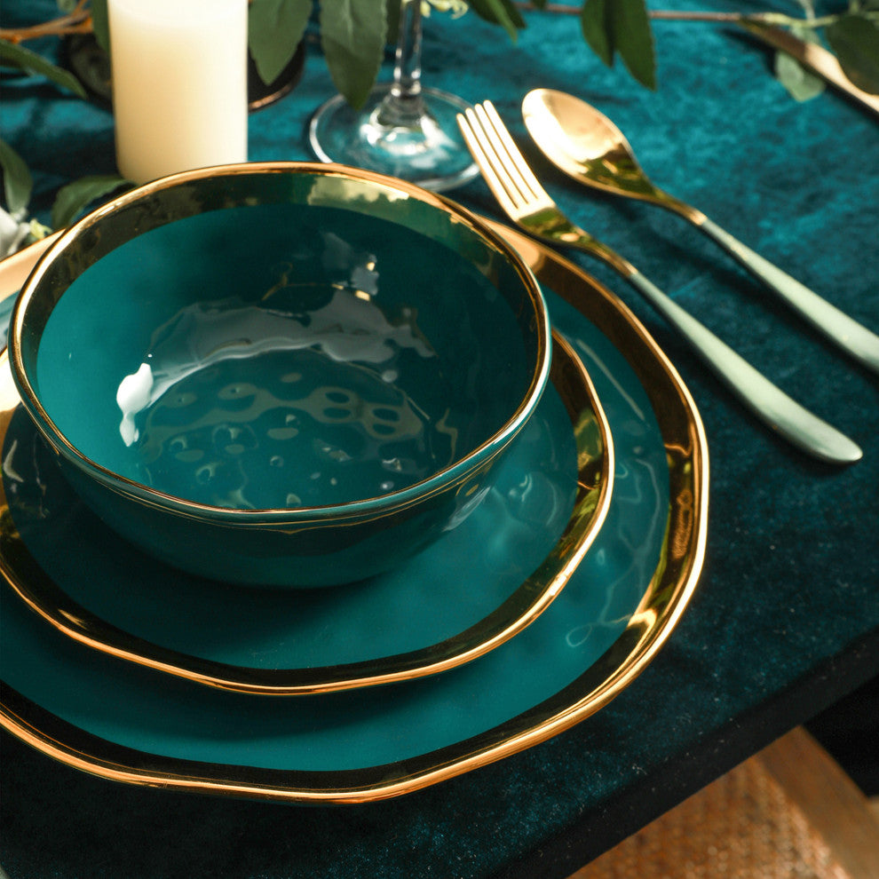 Stone Lain Florian Porcelain 32 Piece Dinnerware Set, Green