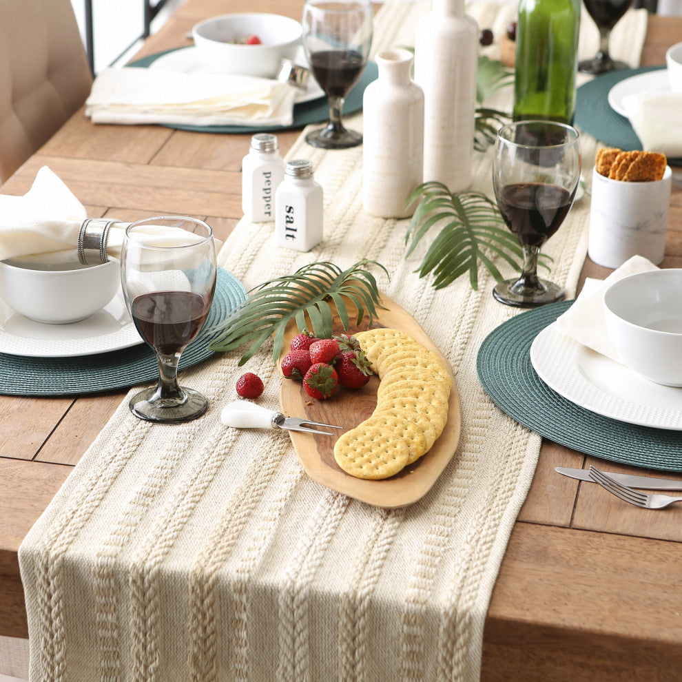 Vintage Linen Braided Stripe Table Runner 15x108