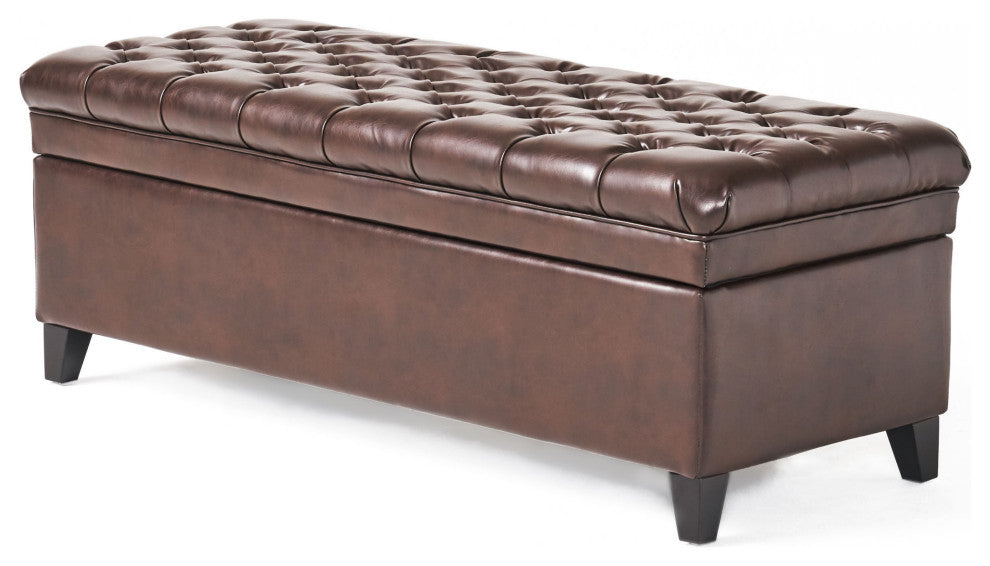 GDF Studio Sheffield PU Brown Tufted Storage Ottoman