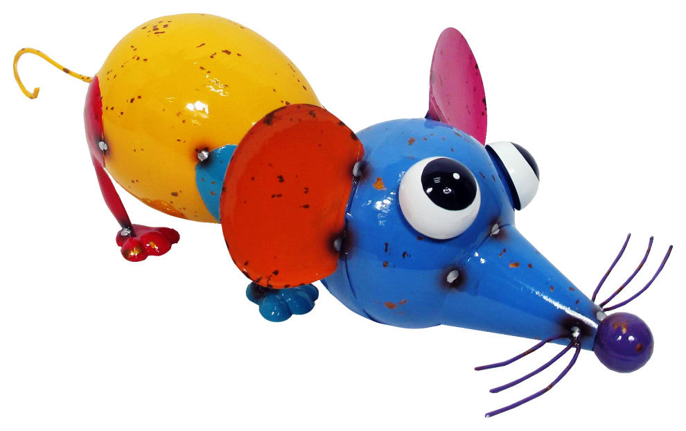 Metal Mouse Garden Statue with Yellow Body Outdoor Sculpture Patio Ornament