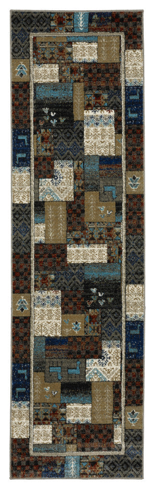 Vander Patchwork Tribal Blue/Multicolored Indoor Area Rug, Blue, 2'3"x7'6"