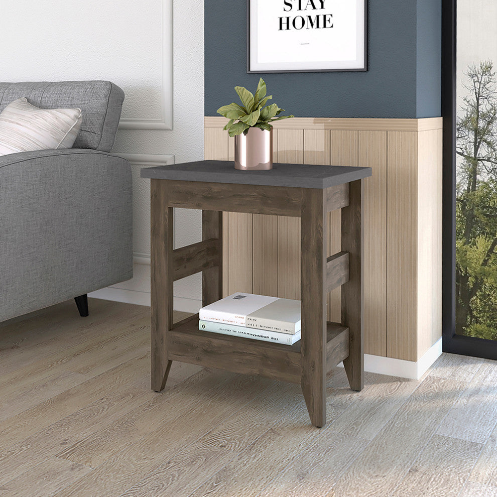 Paulson Rustic Side Table Onyx Top by RST Brands, Brown/Black