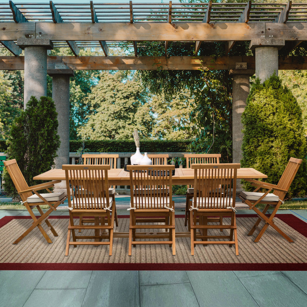 9-Piece Teak Wood Miami Patio Dining Set with Rectangular Extension Ta
