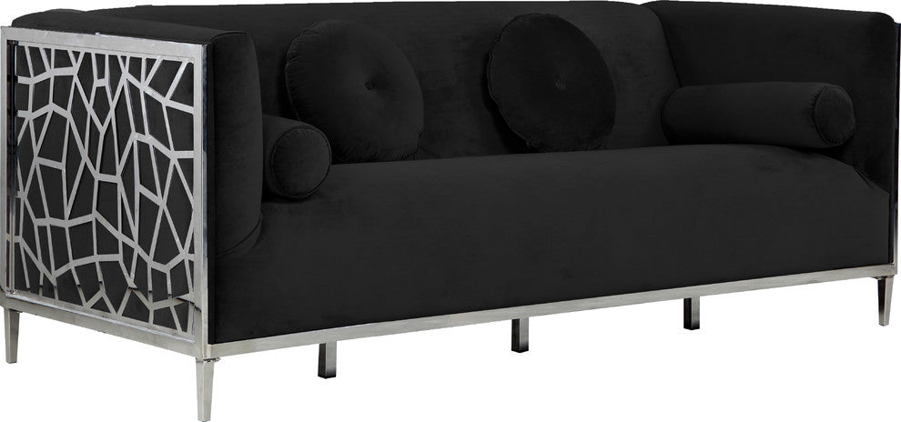 Opal Velvet Upholstered Sofa, Black